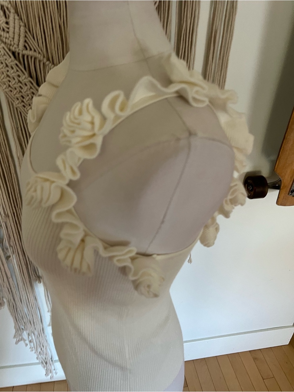 Camila Coelho Cream Ruffle Strap Ribbed Tank - Picture 3 of 11